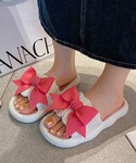 スリッパ ビッグ リボン 厚底 ボリューム オ...の詳細画像1