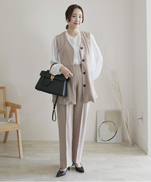 レディース ジレ セットアップ ペプラムジレ＋ パンツ 有 春 | S/M/L/LL | ニッセン nissen ニッセン セットアップ ジレセットアップ（ペプラムジレ＋パンツ