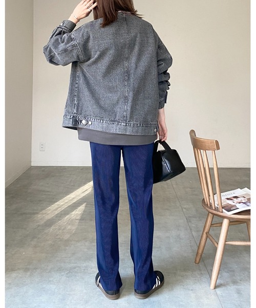EMMEL REFINES＞EM フリンジ ノーカラー デニム ジャケット