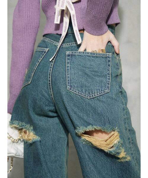 ジーンズ デニム デニムパンツ BACKスラッシュワイドデニムパンツ レディース