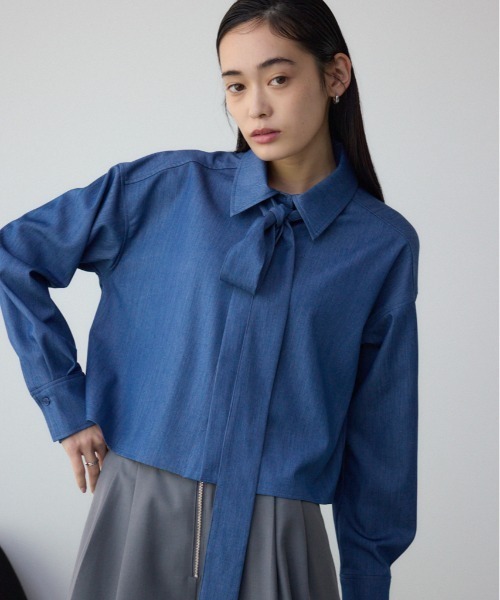 ブラウス シャツ Waisted Blue Ribbon Shirt レディース AZUL BY MOUSSY ブラウス シャツ ボウタイショートシャツ