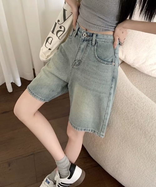 デニム・ジーパン IONSEOUL Dying Sandwashing Over Denim PT (half) 4JH043 ジーンズ 「FVLMEN」remake patch work stitch cut off fringe