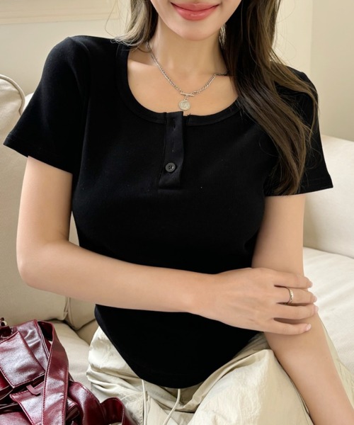 クルーネックピンタック半袖トップス レディース deux amour クルーネックピンタック半袖トップス レディース