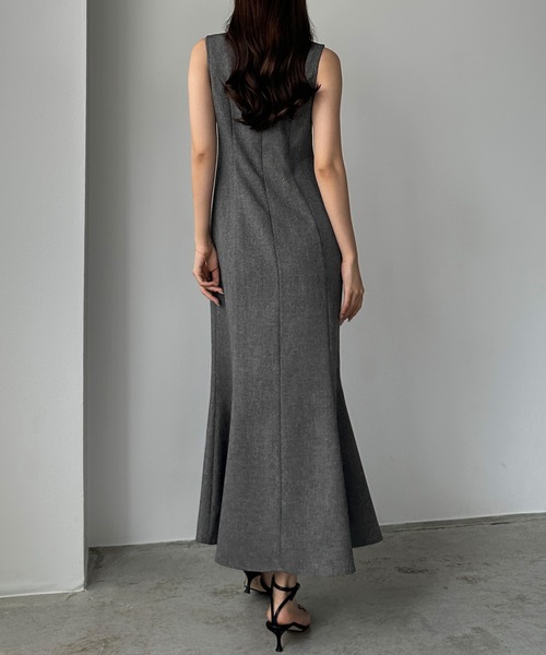 Louere ワンピース リネンライクノースリマーメイドスリット
