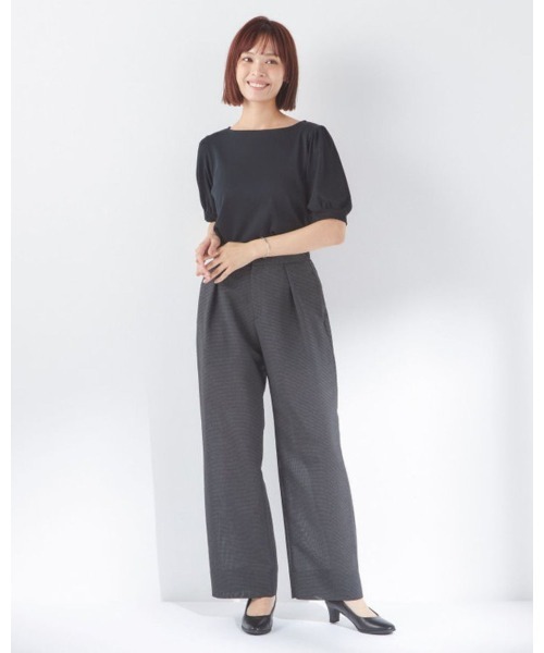 ブラウス シャツ 「洗える半袖カットソー」ボートネック×パフデザインブラウス レディース SUIT SELECT ブラウス シャツ 「洗える半袖カットソー」ボート