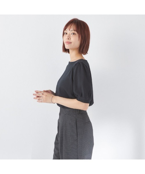 ブラウス シャツ 「洗える半袖カットソー」ボートネック×パフデザインブラウス レディース SUIT SELECT ブラウス シャツ 「洗える半袖カットソー」ボート