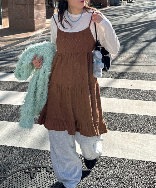 PILIT ワンピース カットレース ティアードキャミワンピース