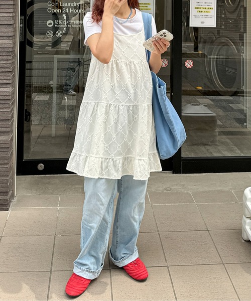 PILIT ワンピース カットレース ティアードキャミワンピース