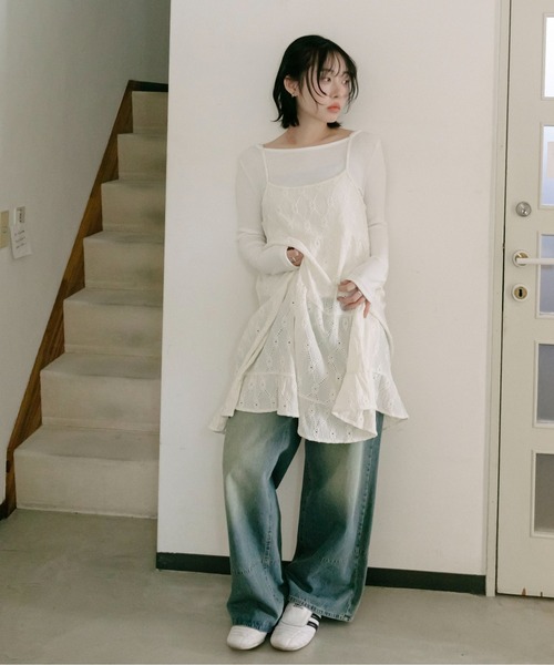 PILIT ワンピース カットレース ティアードキャミワンピース