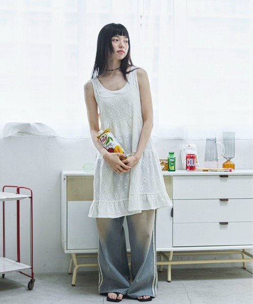 PILIT ワンピース カットレース ティアードキャミワンピース