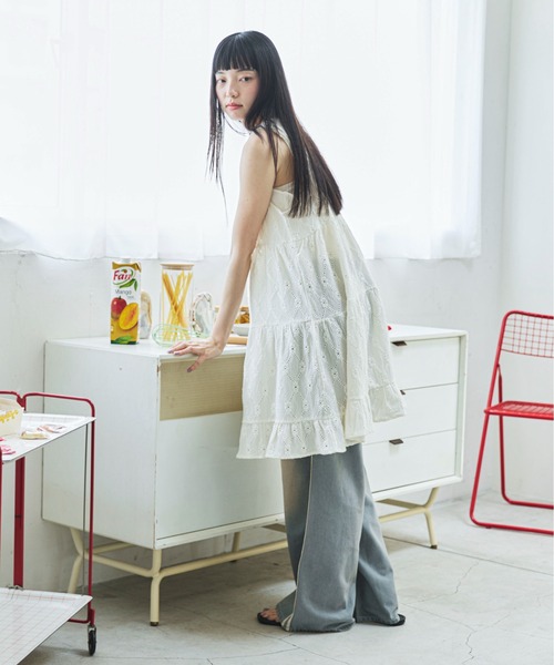 PILIT ワンピース カットレース ティアードキャミワンピース