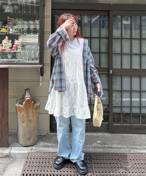 PILIT ワンピース カットレース ティアードキャミワンピース