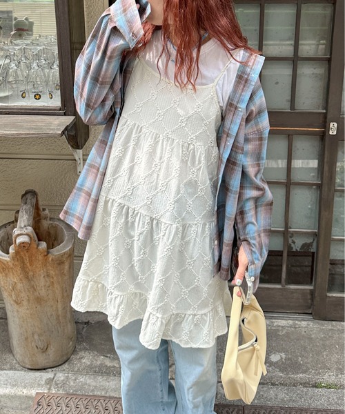 PILIT ワンピース カットレース ティアードキャミワンピース