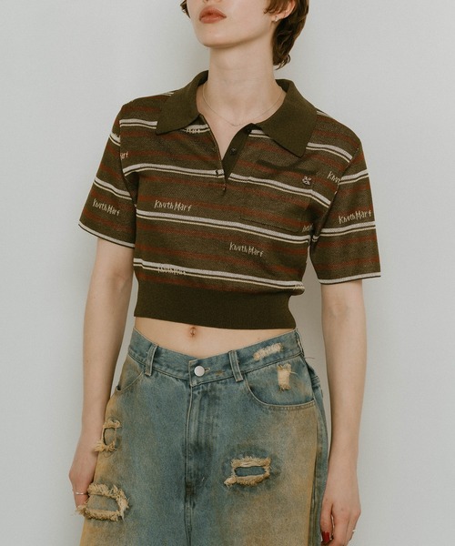 ポロシャツ ポロ 「Knuth Marf」logo stripe polo knit レディース