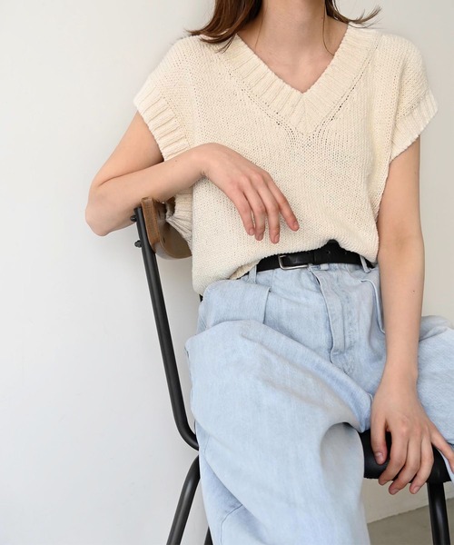 「CANAL JEAN」 「El mar」Vネックニット ONE SIZE オフホワイト レディース
