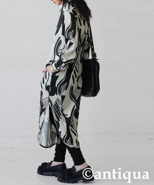 antiqua（アンティカ） シャツワンピース モノトーン柄シャツ