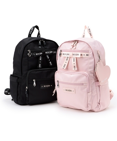 mezzo piano リュック 約21L ハートポーチつきロゴリボン