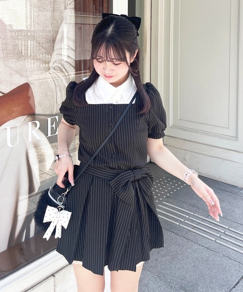 apres jour LSリボンセットトップス ミニスカート ブラックツイード apres jour（アプレジュール） スカート 「セット着用可能」リボンミニ