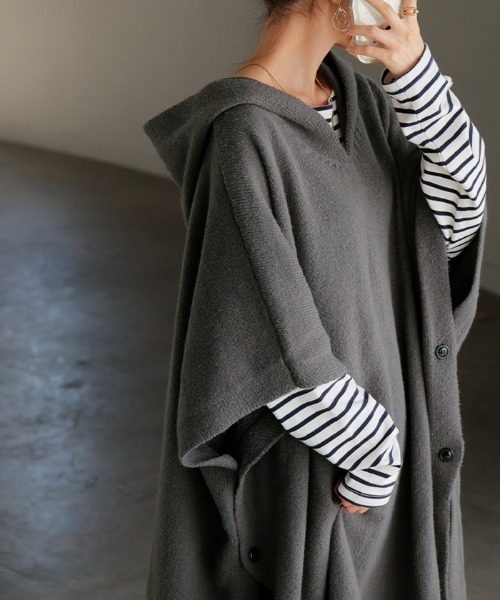 HUG.U（ハグユー） ポンチョ フードニットポンチョ レディース