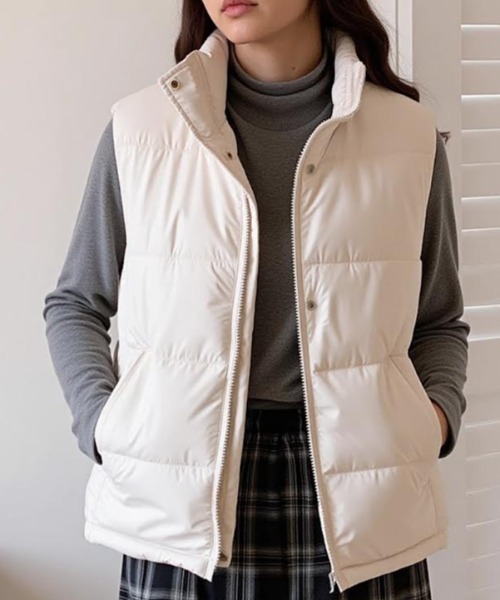 todayful ホワイトダウンベスト ハイネック ベスト cammie ダウンベスト ベスト ハイネック中綿ダウンジレ レディース