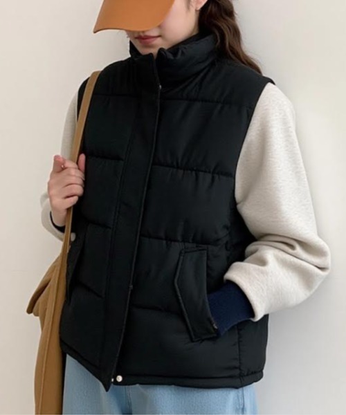   ダウンベストsizeM 美品 moment+ ダウンベスト ベスト フェイクソフトレザースタンドカラー