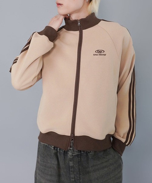 SPINNS ジャージ 短丈ダブルジップトラックジャケット/ワンポイント