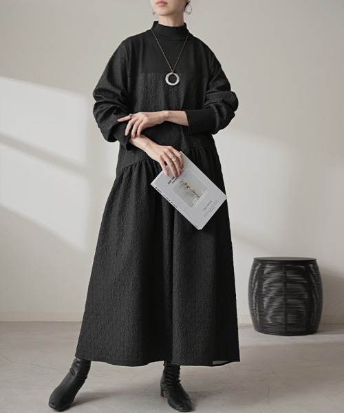 リックオウエンス 変形 ワンピース 切り替え シルク素材 黒色 リブ