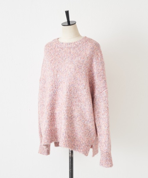 美品 ビアズリー ウール混 ふんわり ミックスニット ピンク クルーネック F BEARDSLEY（ビアズリー） 長袖ニット FREE ピンク レディース