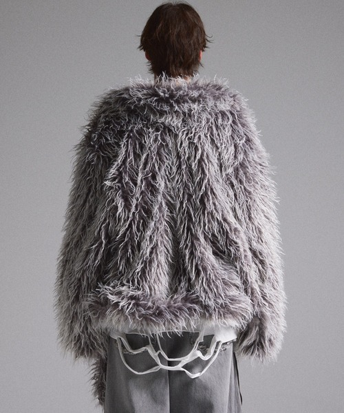 【GRANCY】 ファーボアライダースジャケット グレー L GRANCY 革ジャン ライダース 「GRANCY」Fur Boa Riders Jacket