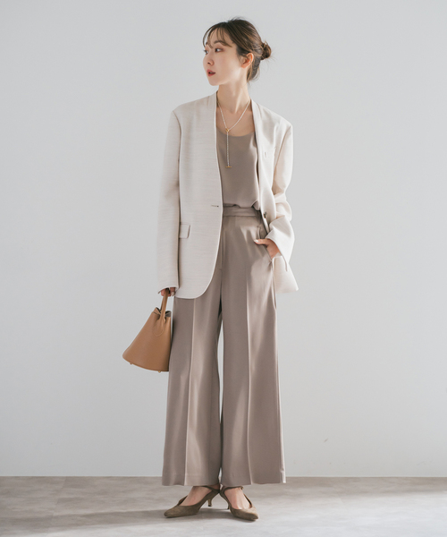 NOBLE（ノーブル） ノーカラージャケット 36 ベージュ レディース