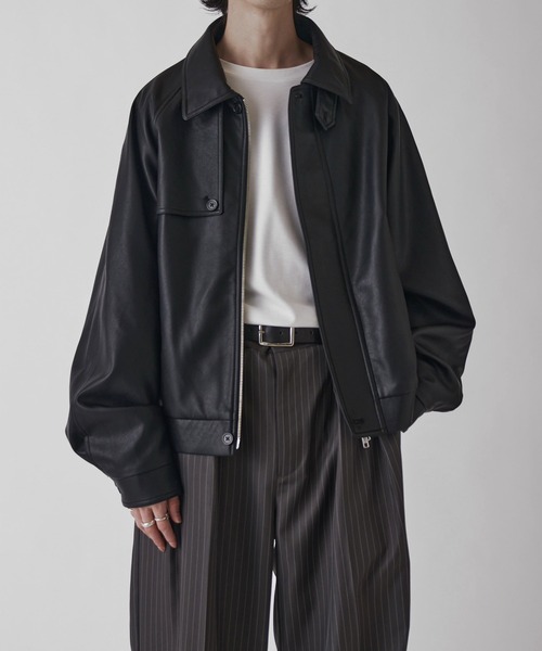 inou 高円寺　ブラックレザーブルゾン Lui's（ルイス） ブルゾン アウター 「Neucon」GUN FLAP ZIP LEATHER