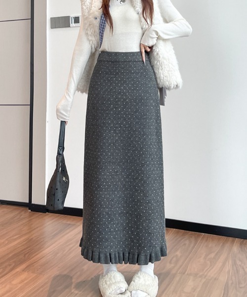 Diosfront スカート 裾フリルドット柄ニットスカート : ZOZOTOWN Yahoo