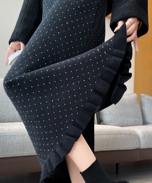 Diosfront スカート 裾フリルドット柄ニットスカート : ZOZOTOWN Yahoo