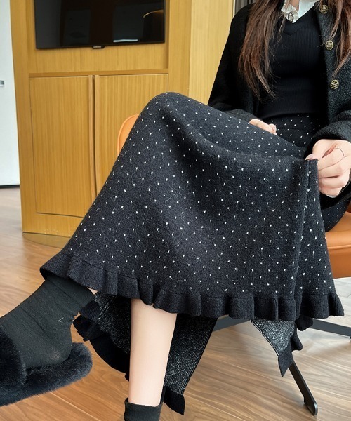 Diosfront スカート 裾フリルドット柄ニットスカート : ZOZOTOWN Yahoo