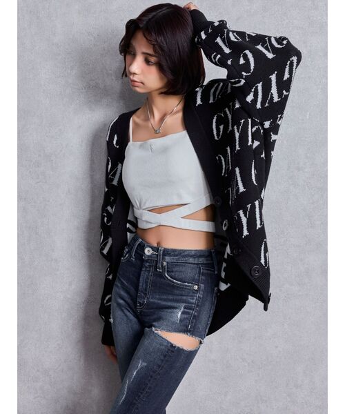 m-y gyda  ロングカーディガン GYDA（ジェイダ） カーディガン GYDA SLANT PATTERNニットカーディガン