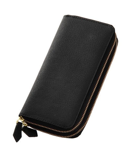 GAZIL 財布 サフィアーノレザー型押し加工ダブルファスナー長財布