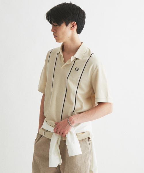 フレッドペリー 長袖ポロシャツ 綿100% ストライプ L 黒 刺繍ロゴ FRED PERRY（フレッドペリー） ポロシャツ ポロ 別注 ワンポイントロゴ