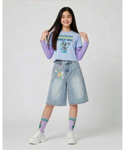 エンジェルブルー デニム 子供服 NARUMIYA CHARACTERS（ナルミヤキャラクターズ） tシャツ 「エンジェル