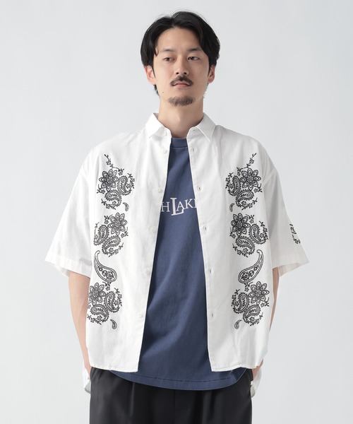 PJC 半袖シャツ ホワイト 刺繍 Lサイズ George's シャツ 半袖 刺繍パナマシャツ メンズ レディース : ZOZOTOWN
