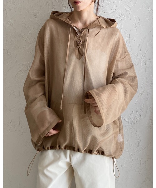 She's Closet uvカット パーカー フード付き オーバーサイズ 編み上げ