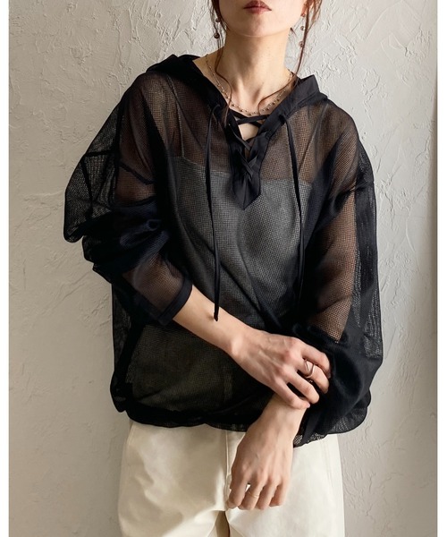 She's Closet uvカット パーカー フード付き オーバーサイズ 編み上げ
