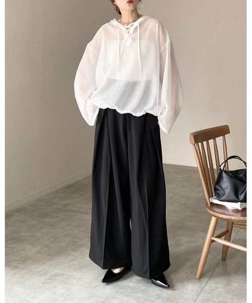 She's Closet パーカー フード付き オーバーサイズ 編み上げ シアー