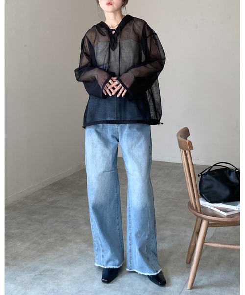 She's Closet uvカット パーカー フード付き オーバーサイズ 編み上げ