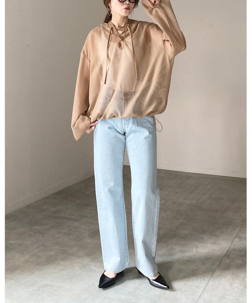 はっぴー※です★フード付きブラウス パーカー She's Closet uvカット パーカー フード付き オーバーサイズ 編み上げ
