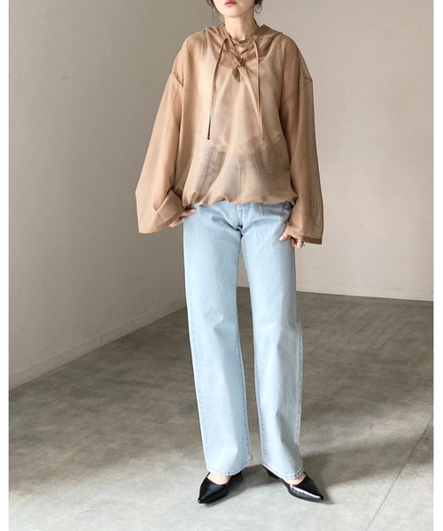 She's Closet uvカット パーカー フード付き オーバーサイズ 編み上げ