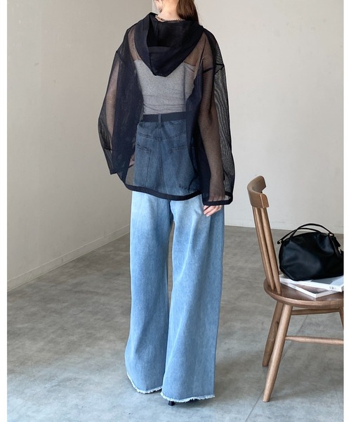 She's Closet パーカー フード付き オーバーサイズ 編み上げ シアー