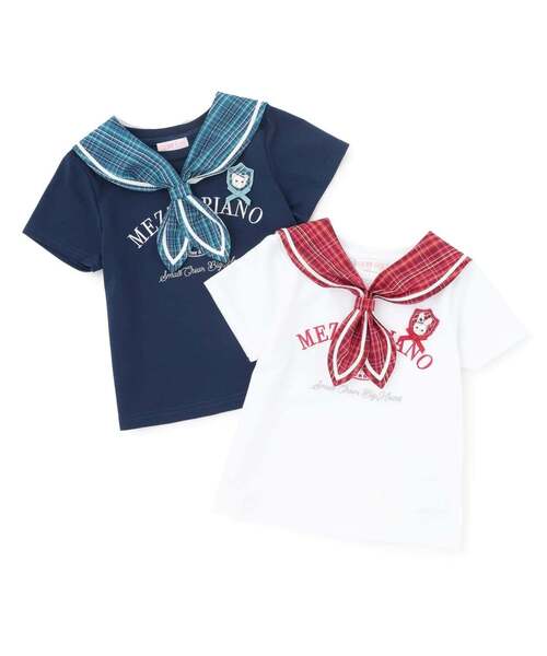 mezzo piano tシャツ チェックセーラー衿つき 半袖Tシャツ「遮熱・接触