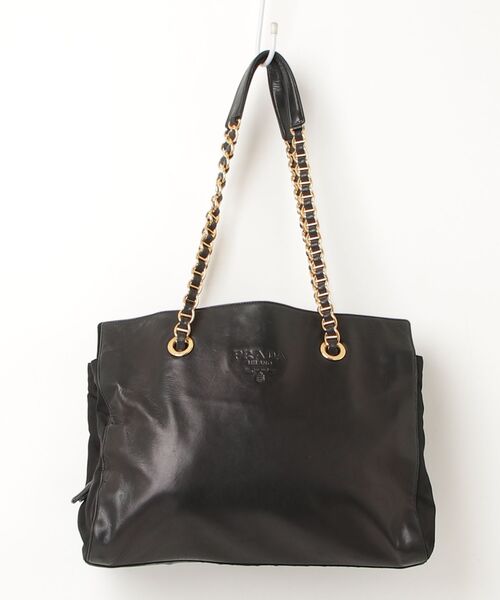 PRADA（プラダ） ロゴモチーフ チェーン トートバッグ - ブラック