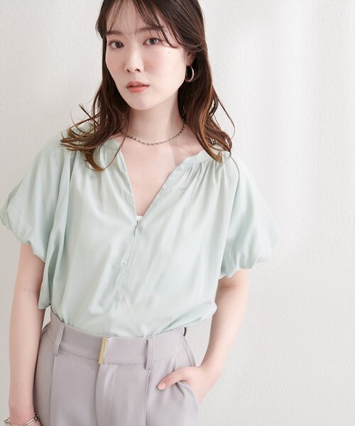 natural couture ブラウス シャツ 半袖 「mamamo」バルーンスリーブ