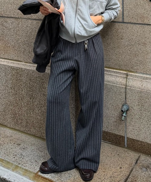 80s 90s イタリア製 ストライプ ツータック ワイドストレート　スラックス スラックス Two Tuck Stripe Wide Slacks / ツータックストライプ